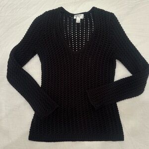 Ann Taylor LOFT Chunky Knit / See Through Black V-Neck Sweater Size Small